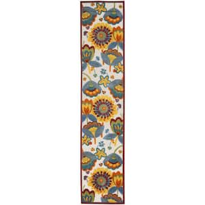 Charlie 2 X 12 ft. White Yellow and Blue Floral Indoor/Outdoor Area Rug