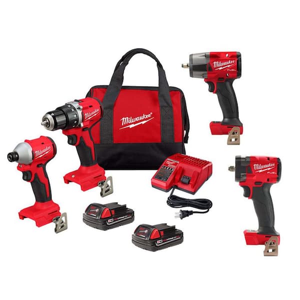 M18 FUEL 18V Lith-Ion Cordless Hammer Drill & Impact Driver Combo Kit (4-Tool) w/ 2 Batteries & 2 M18 Impact Wrenches