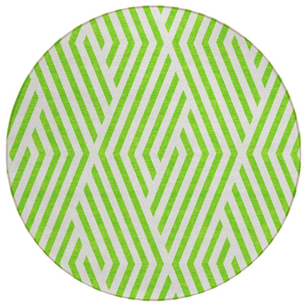 Lime Green and White 8 ft. Round Woven Geometric Round Indoor/Outdoor Area Rug price history on PriceWatchPro