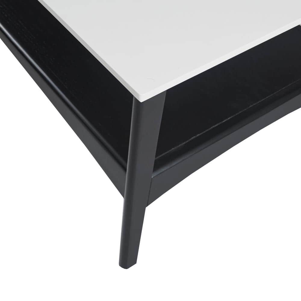 Parker Midcentury Off-White and Black Rectangular Coffee Table