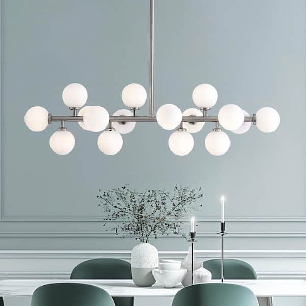 WDETR 40 in. 16-Light Milky White Glass Globe Chandelier for Dining Room and Living Room