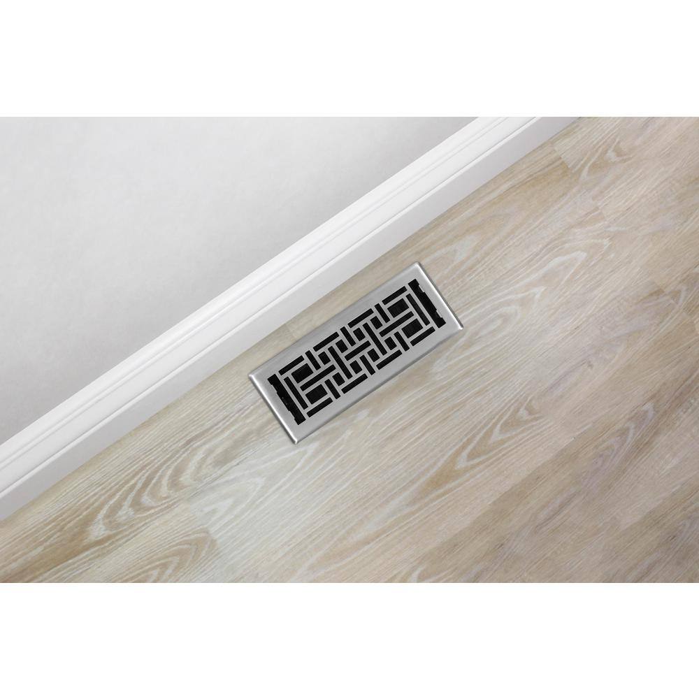 Oriental Design Brushed Nickel 4" x 12" Steel Floor Register