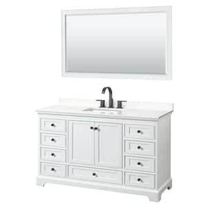 Deborah 60 in. W x 22 in. D x 35 in. H Single Bath Vanity in White with White Quartz Top and 58 in. Mirror