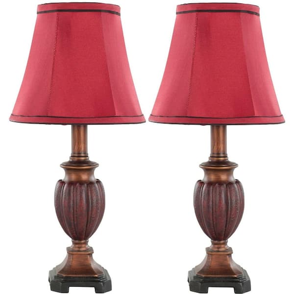 SAFAVIEH Hermione 16 in. Brown/Red Urn Table Lamp with Red Shade (Set of 2)