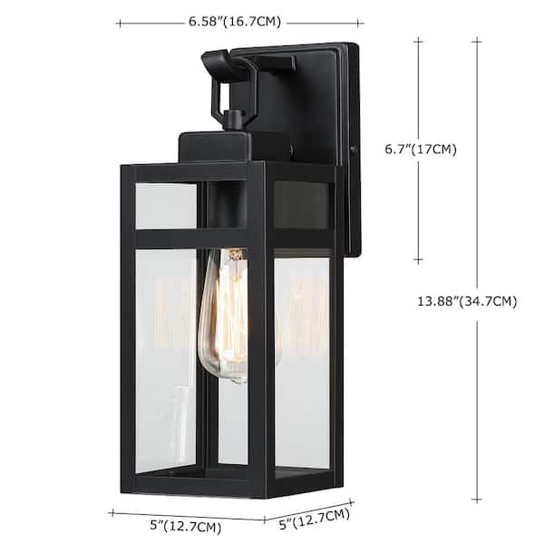 Uixe 13.6 in. Matte Black Outdoor Wall Lantern Sconce with Clear