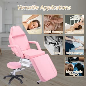 Pink Massage Chair with 2-Trays Esthetician Bed Multi Purpose Facial Bed Table Beauty Barber Spa Beauty Equipment