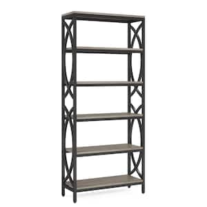 Eulas 70.87 in. Tall Gray Wood 6-Shelf Standard Bookcase with Metal Frame