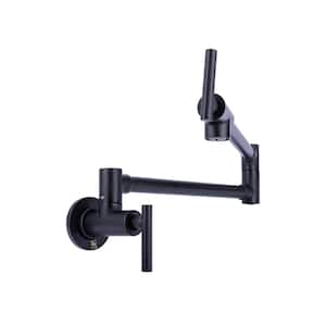 Wall Mount Contemporary Pot Filler with 2-Handle in Matte Black