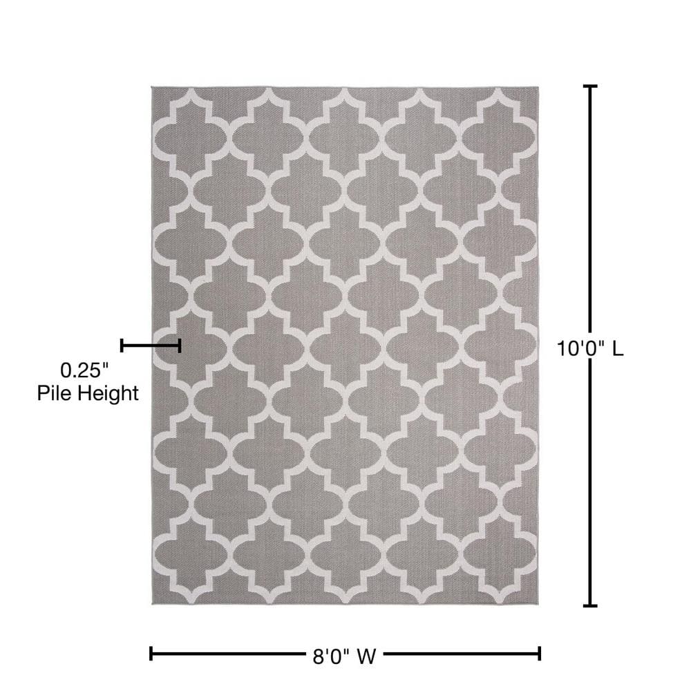 Grey and Ivory 8' x 10' Reversible Synthetic Area Rug