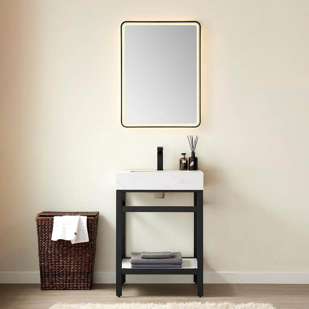 Funes 24 in. W x 22 in. D x 33.9 in. H Single Sink Bath Vanity in Matt Black Metal Stand with White Sintered Stone Top price history on PriceWatchPro