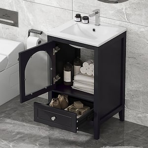 20 in. W x 18.3 in. D x 34 in. H Single Sink Freestanding Bath Vanity in Black with White Ceramic Top and Storage