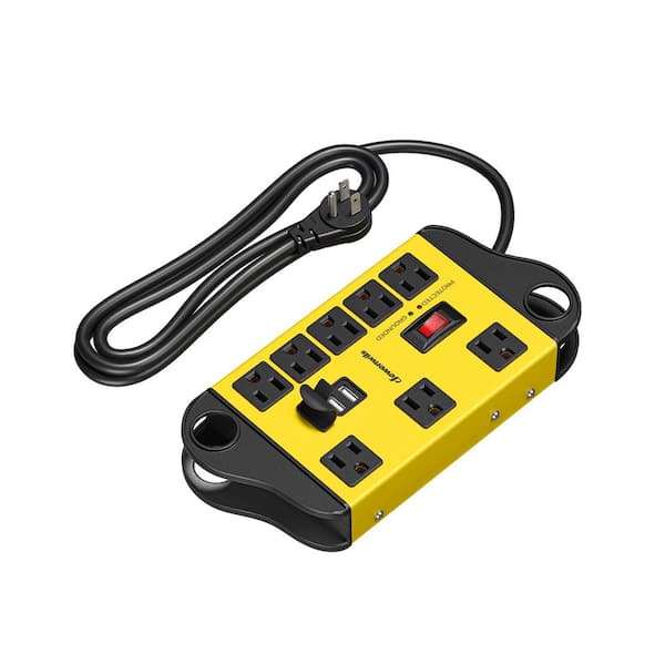 6 ft. 8-Outlets Heavy-Duty Metal Power Strip Surge Protector with 2-USB Ports, 1440 J