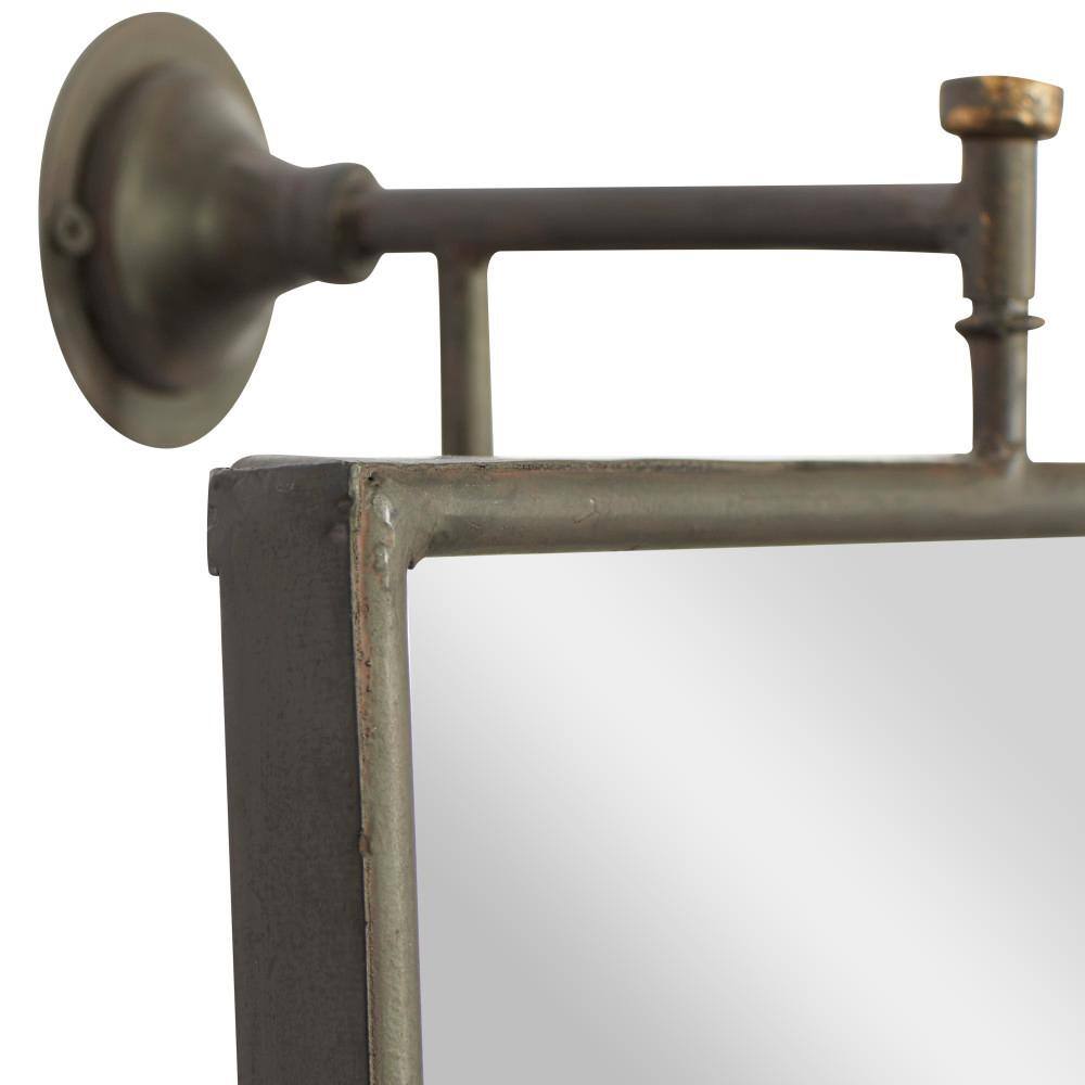 Industrial Black Rectangular Wall Mirror with Pull Handle