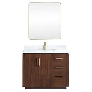 San 42 in.W x 22 in.D x 33.8 in.H Single Sink Bath Vanity in Natural Walnut with White Composite Stone Top and Mirror