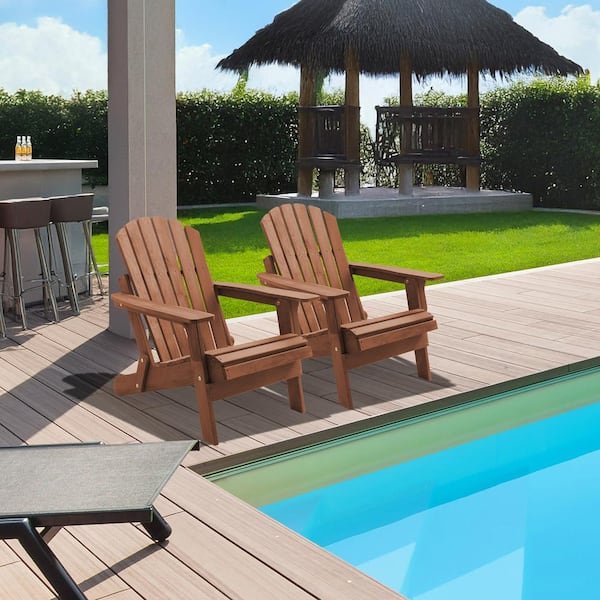 Casafield Dark Brown Wood Espresso Wooden Folding Oversized Adirondack Chairs (Set of 2)
