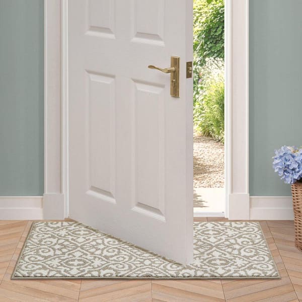Laura Ashley Washable Skid-Resistant Linen/Ivory 2 ft. x 4 ft. All