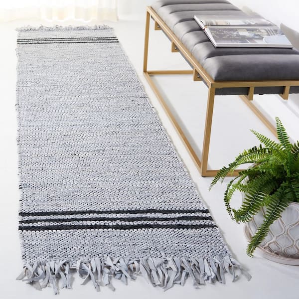 Vintage Leather 2 ft. x 9 ft. Ivory/Black Striped Border Runner Rug