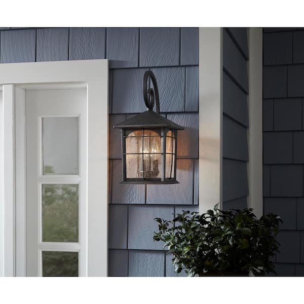 Home Decorators Brimfield 3-Light Aged Iron Outdoor Wall Lantern 