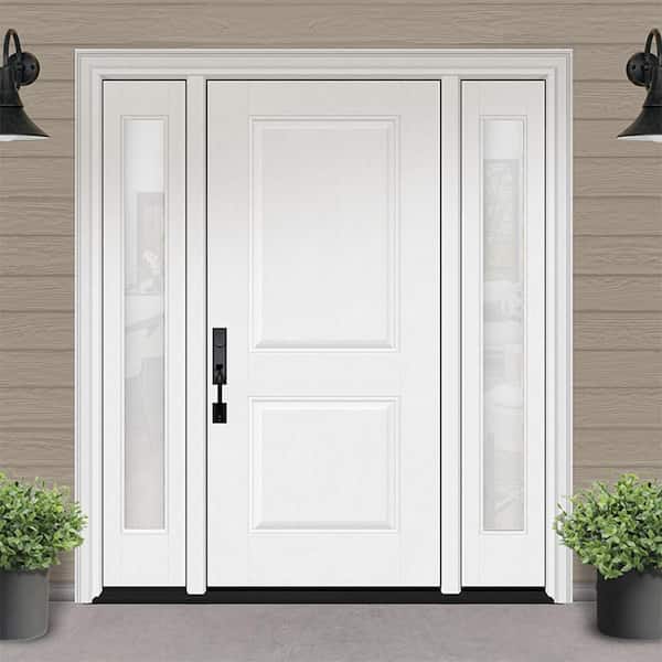 Regency 68 in. x 80 in. 2P Squaretop RHIS Unfinished White Mahogany Fiberglass Prehung Front Door w/Obscure14inSLs6-9/16