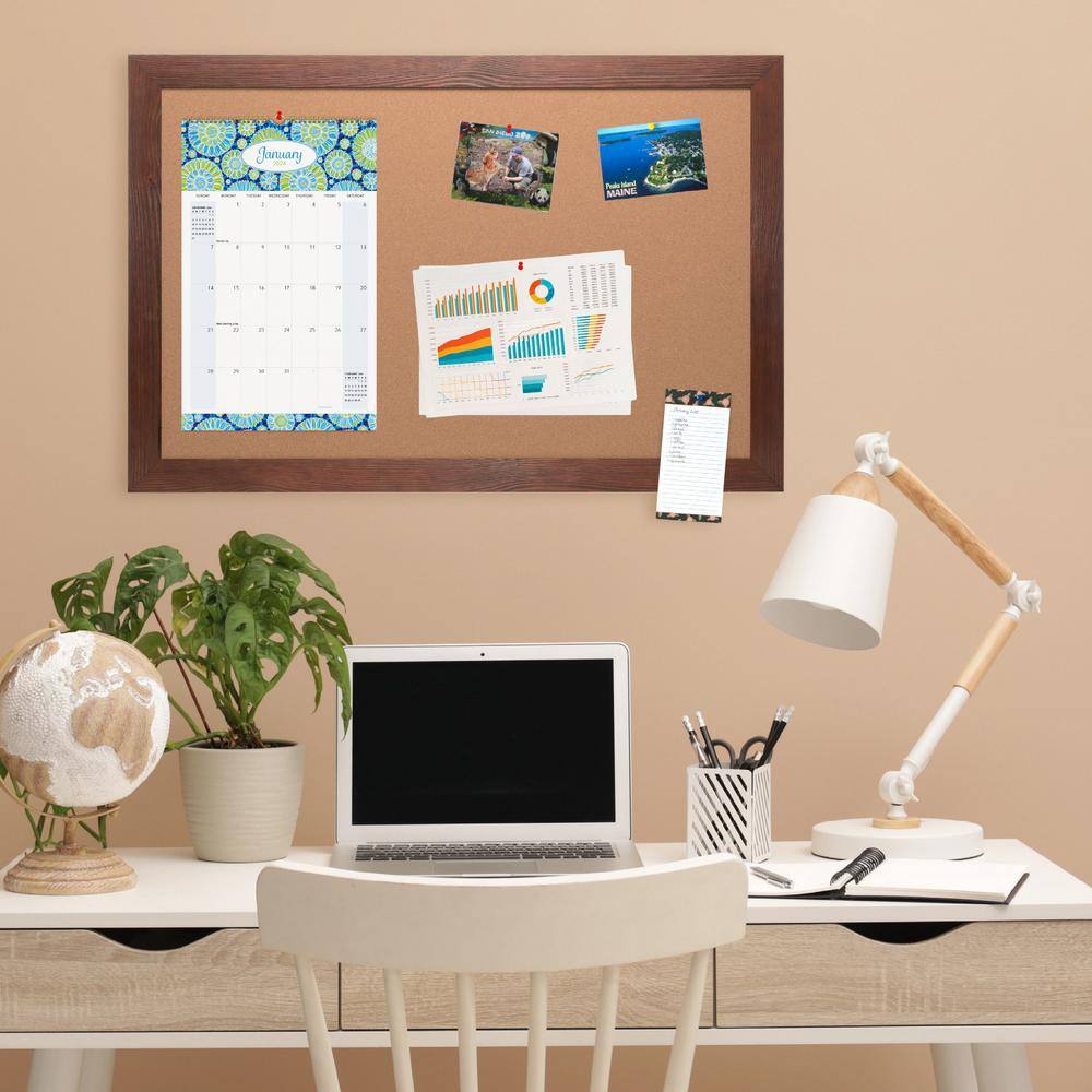 Rustic Brown Wood Frame 24" x 36" Cork Bulletin Board