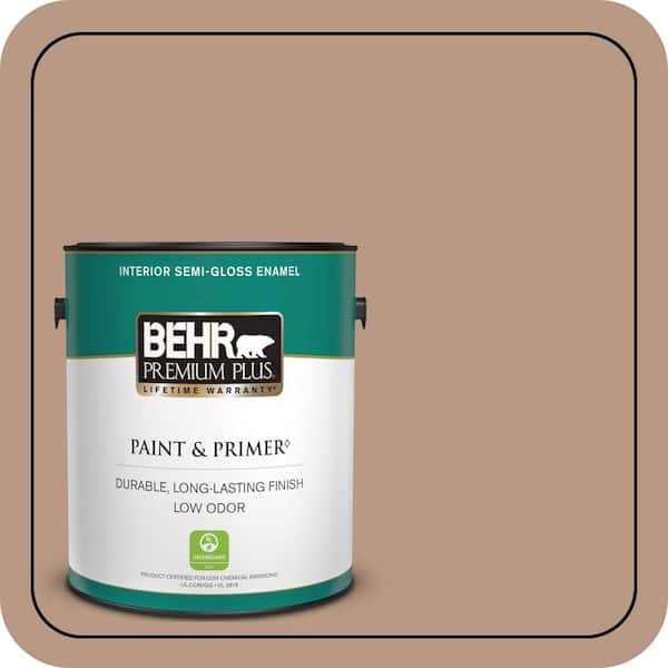 BEHR PREMIUM PLUS 1 gal. #250F-4 Stone Brown Semi-Gloss Enamel Low Odor Interior Paint & Primer