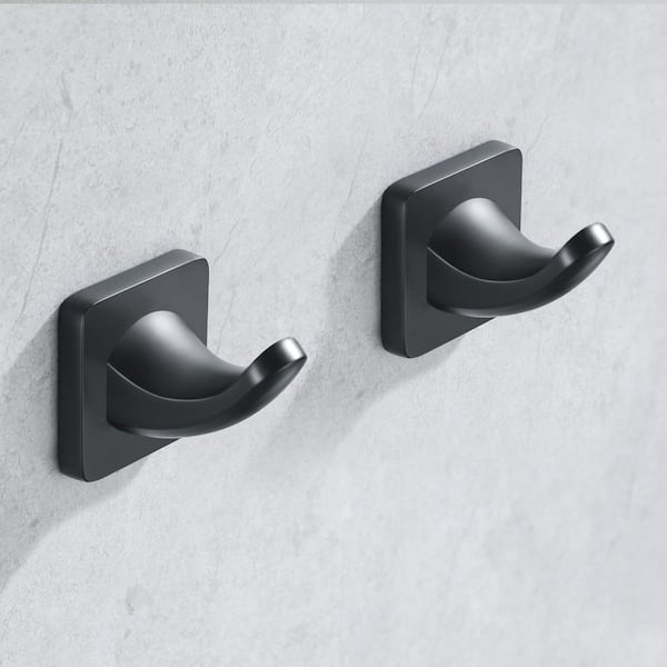 2-Pack Wall Mounted J-Hook Robe/Towel Hook in Stainless Steel Matte Black