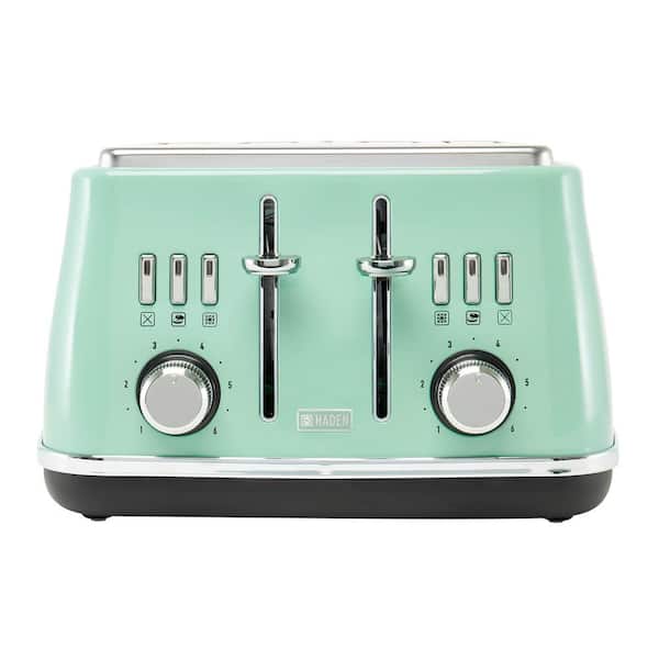 HADEN Cotswold 1500 W 4-Slice Wide Slot Sage Retro Toaster with Removable Crumb Tray and Adjustable Settings