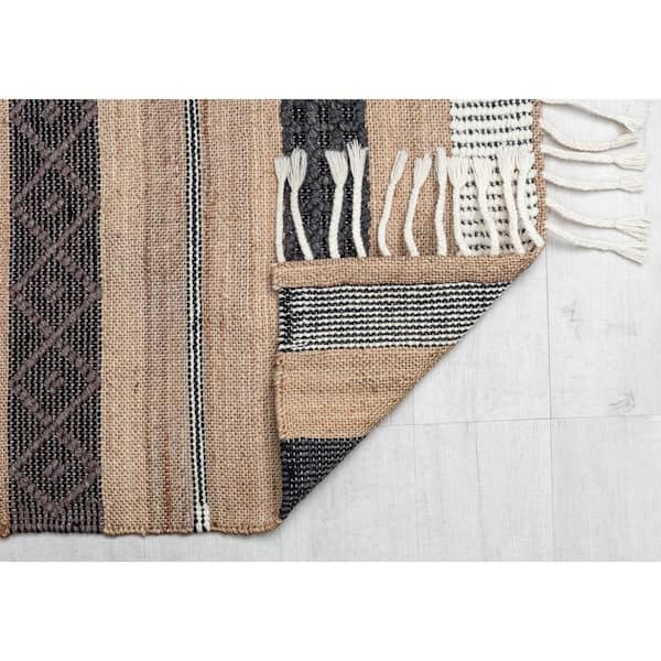 Stripe Medley Textured Farmhouse Brown 8 ft. x 10 ft. Area Rug