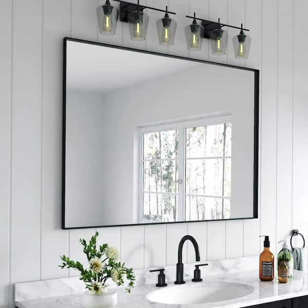 48 in. W x 36 in. H Rectangular Aluminum Framed Wall Bathroom Vanity Mirror in Black