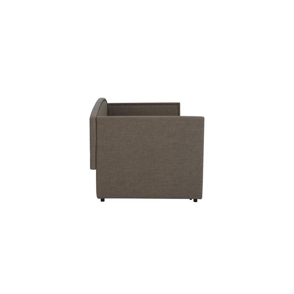 Gray Linen Twin Daybed with Trundle and Nailhead Trim