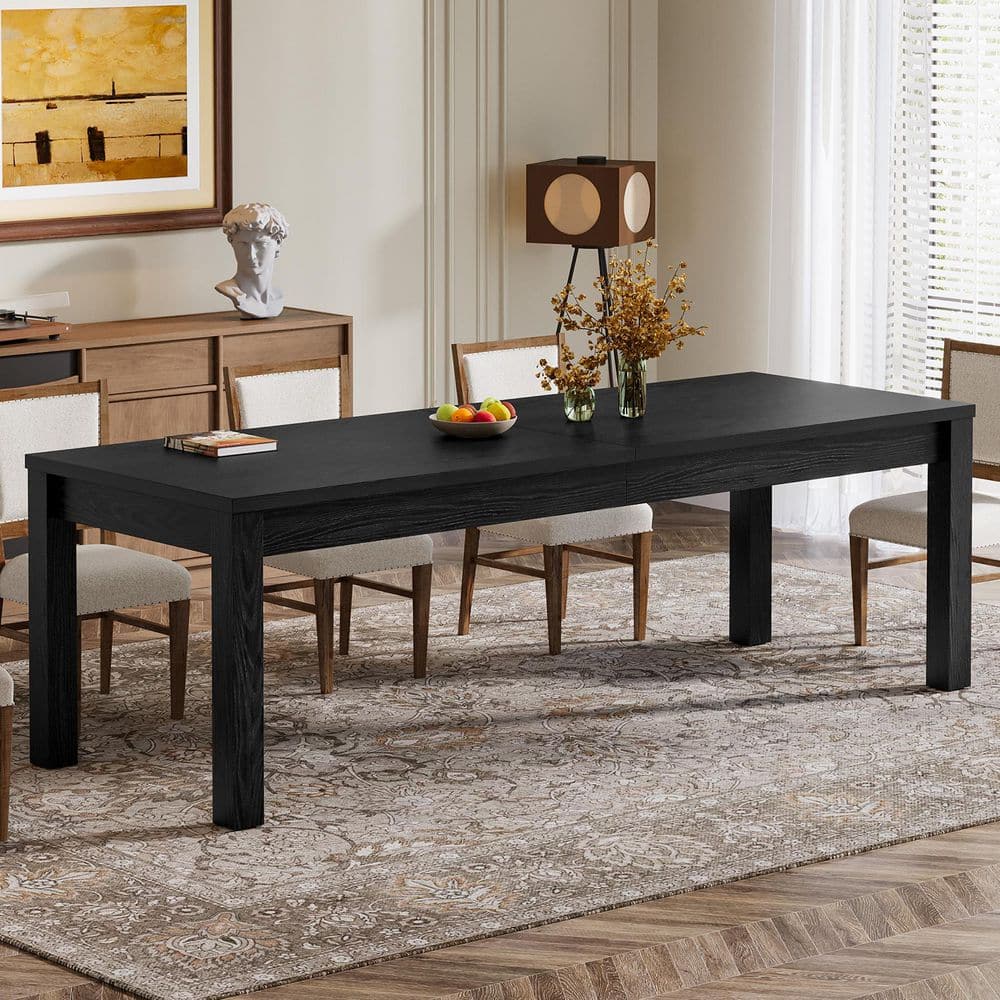 BYBLIGHT Black Solid Wood 78.7 in. Rectangular 4 Legs Base Dining Table ...