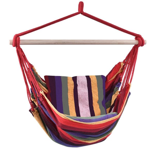 WELLFOR 3.3 ft. Outdoor Porch Yard Hanging Hammock Fabric Hammock Chair in Red