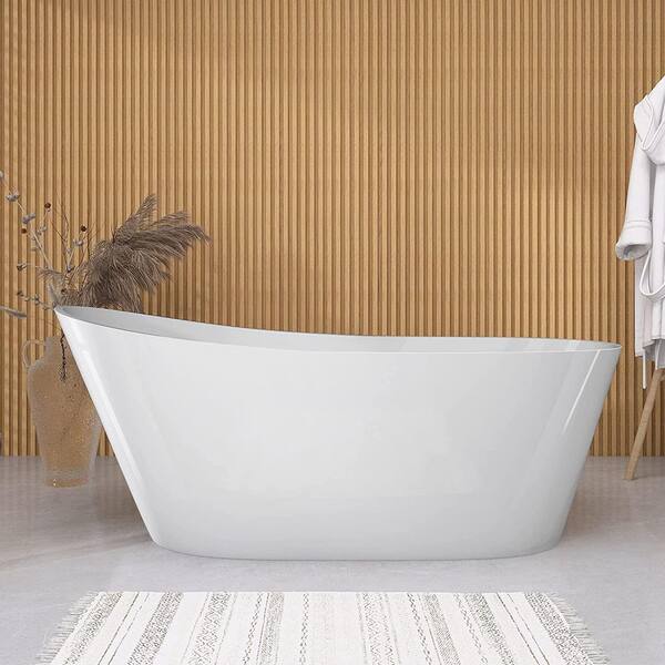 Getpro 59 in. x 29.1 in. Acrylic Freestanding Flatbottom Bathtub with Side Drain Oval Free