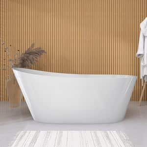 59 in. x 29.1 in. Acrylic Freestanding Flatbottom Bathtub with Side Drain Oval Free Standing Soaking Tub in Glossy White