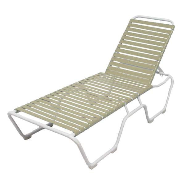 Unbranded Marco Island White Commercial Grade Aluminum Vinyl Strap Outdoor Chaise Lounge in Putty (2-Pack)