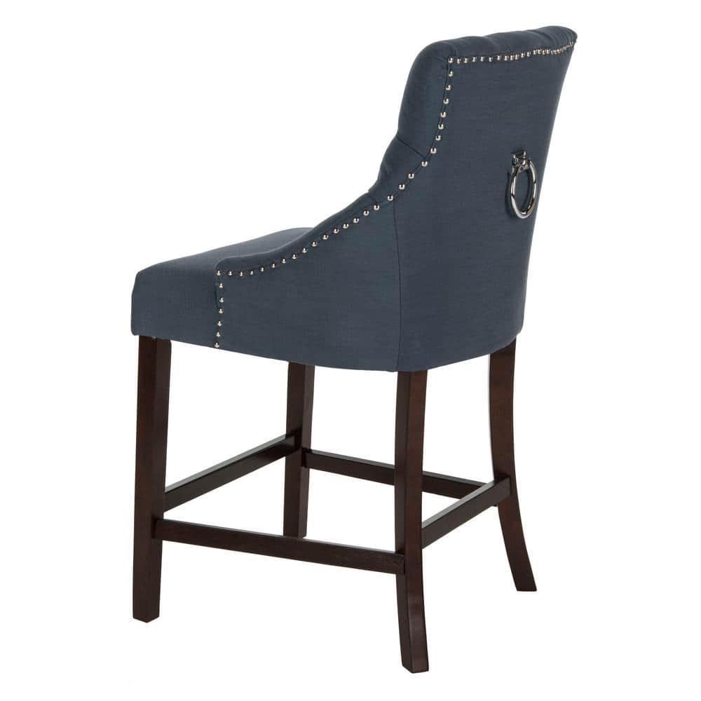 Elegant Navy Tufted Wingback Counter Stool with Chrome Detail, Set of 2