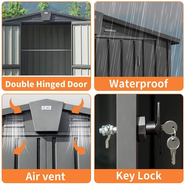 5.7 ft. W x 3 ft. D Metal Outdoor Storage Shed Garden Tool Gabinet with Lockable Double Door, Black (13.5 sq. ft.)