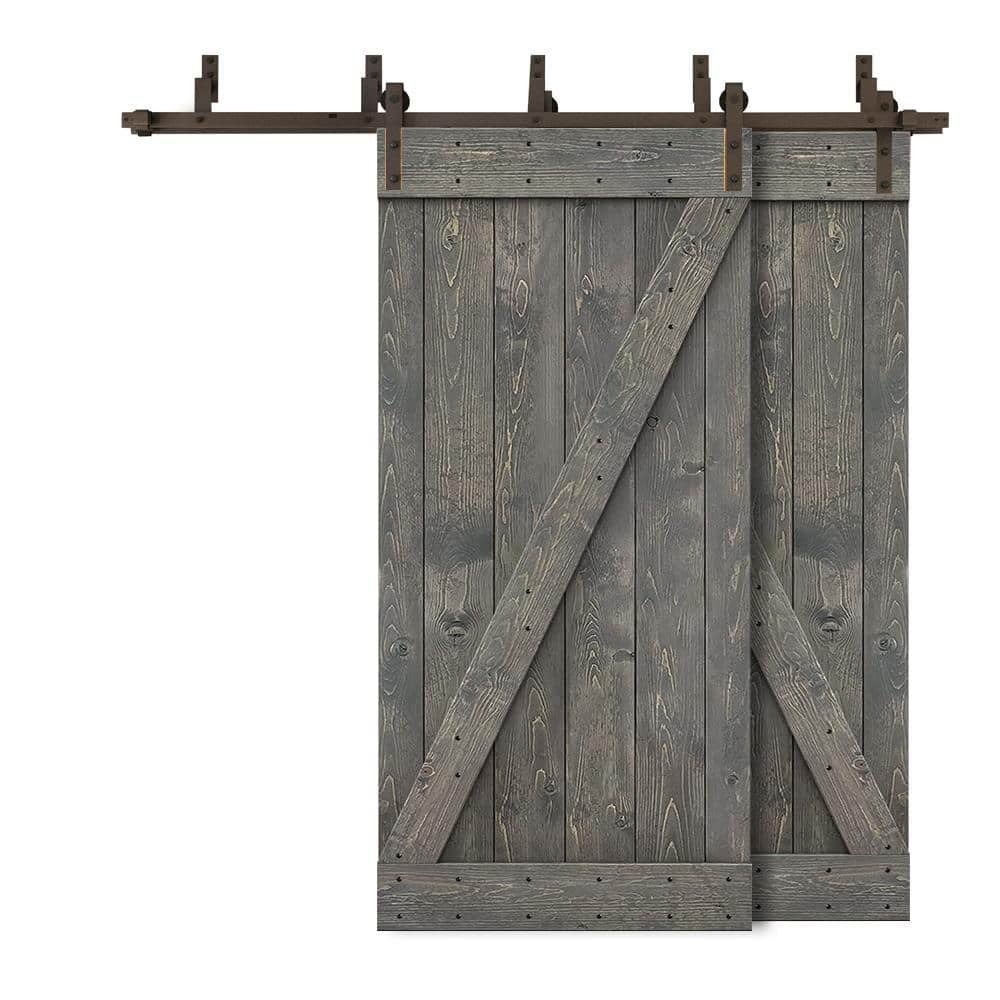88 in. x 84 in. Z-Bar Bypass Weather Gray Stained DIY Solid Wood Interior Double Sliding Barn Door with Hardware Kit price history on PriceWatchPro