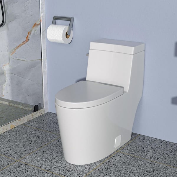 12 in. Rough-In 1-Piece 1.28 GPF Single Flush Elongated Toilet in White Seat Included
