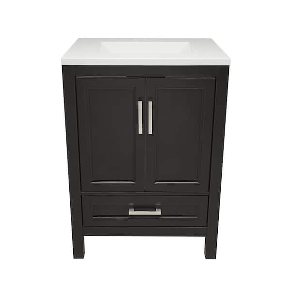 Ella Nevado 25 in. W x 19 in. D x 36 in. H Bath Vanity in Brown with Cultured Marble Vanity Top Sink in White