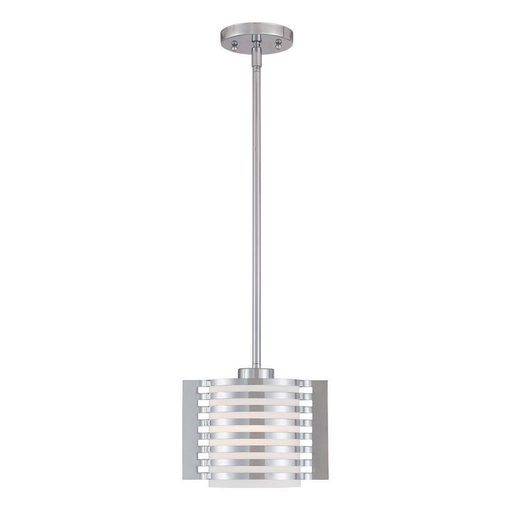 Hilliard Polished Chrome Mini Pendant with Satin Opal Glass