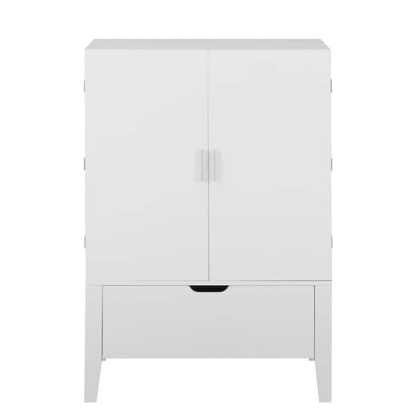 Tileon 31 in. White Wood Freestanding Wine Bar Cabinet, Sideboard Buffet Cabinet with 2-Drawers, Wine Rack and Glass Holder