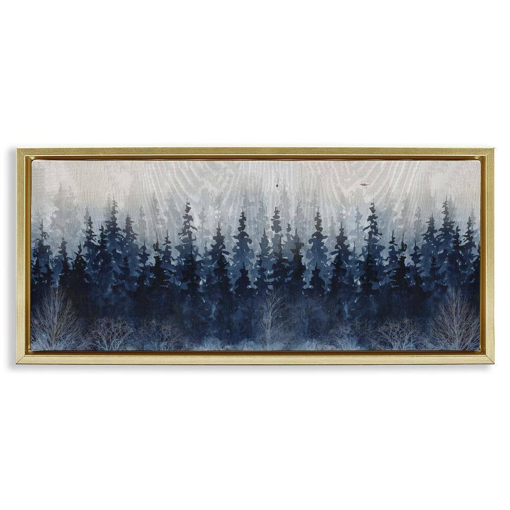 Rustic Blue Forest Tree Line by Carol Robinson 1 Piece Gold Floater Frame Nature Graphic Art Print 11 in. x 25 in.