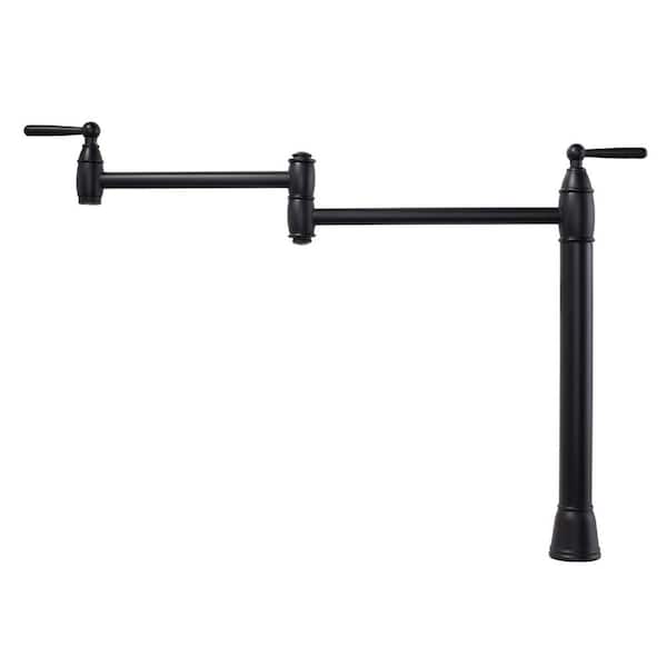 WOWOW Deck Mounted Pot Filler Faucet with Double Handle in Matte Black