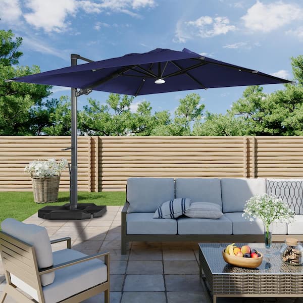 Boyel Living 10x10ft 360 Rotable Square Cantilever Patio Umbrella with BaseandBT in Navy Blue