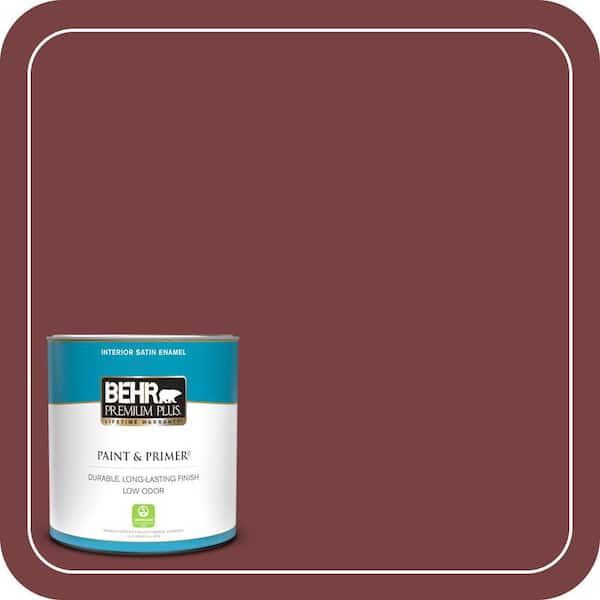 BEHR PREMIUM PLUS 1 qt. #PPF-01 Tile Red Satin Enamel Low Odor Interior Paint & Primer