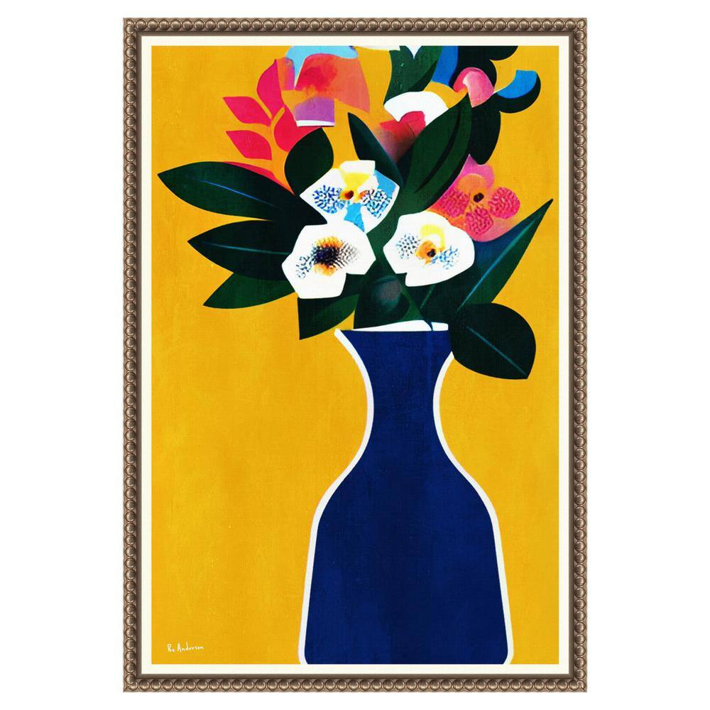 Sunshine Flowers Abstract Canvas Print with Bronze Frame