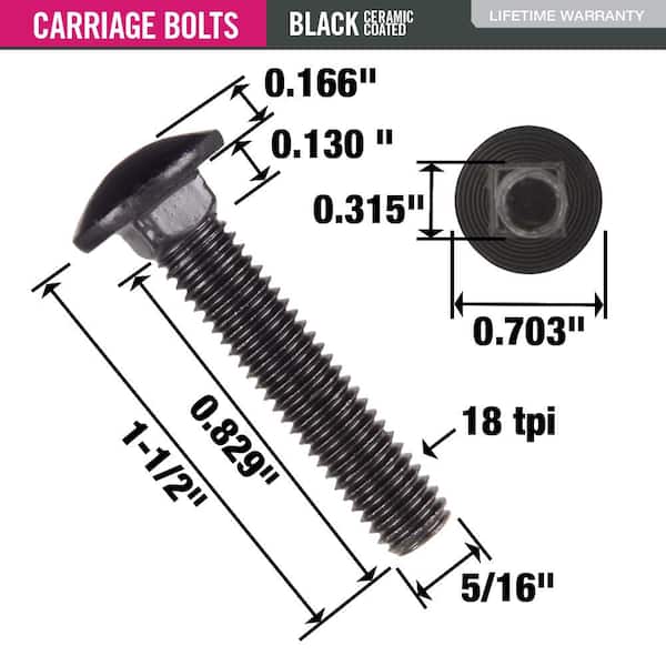 DECKMATE 5/16 in.-18 x 1-1/2 in. Black Deck Exterior Carriage Bolt