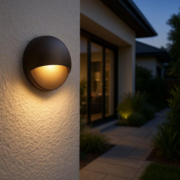 Hinkley Landscape Lighting Nuvi Round 12v Integrated LED Deck Sconce, Black