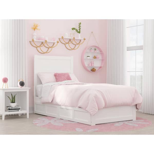 AFI NoHo White Twin Solid Wood Storage Platform Bed with Footboard and 2 Drawers